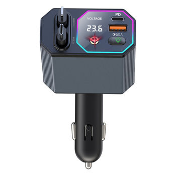 A26 auto punjač s digitalnim prikazom i svjetlom zvijezdanog neba, 120W, izvlačivi kabel, USB, 12-24V