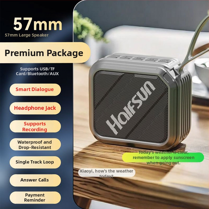 Vanjski Bluetooth zvučnik, IPX7 vodootporan, 5W izlaz, ugrađena baterija 1000–1200 mAh, snimanje jednim pritiskom i hands-free pozivi