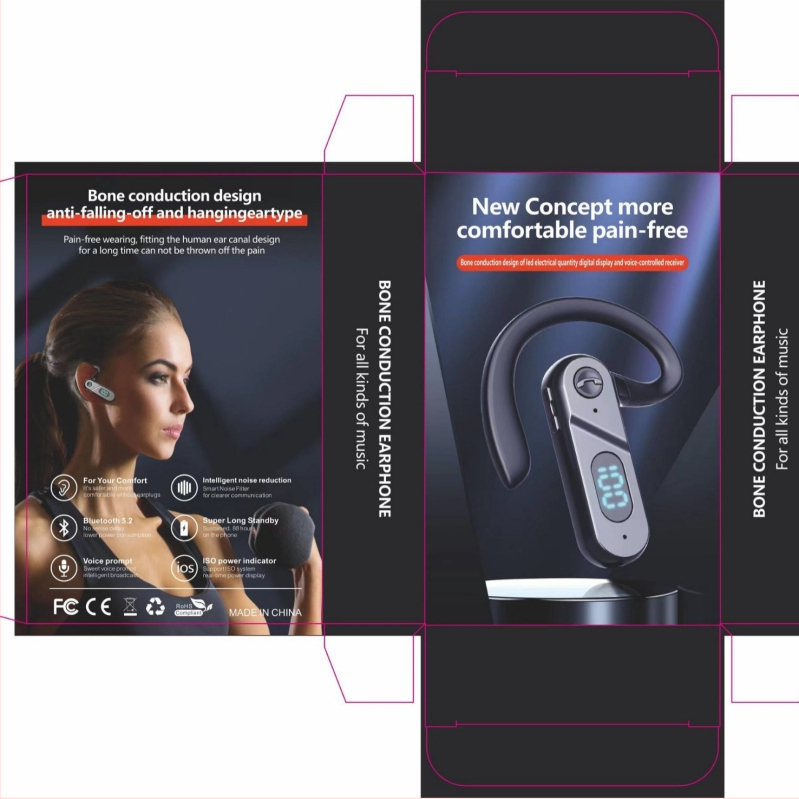 V28 Bežične slušalice za koštanu kondukciju, glasovna kontrola, dizajn na uho, BT 5.0, doseg 10 m, IPX4, digitalni zaslon baterije, više od 8 h