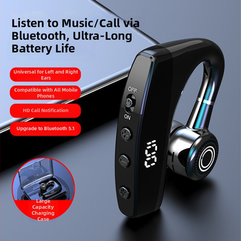 Bluetooth slúchadlo pre jedno ucho s digitálnym displejom, Bluetooth 5.0, dosah 10 m, batéria 4–8 h, upevnené na uchu, športové slúchadlo