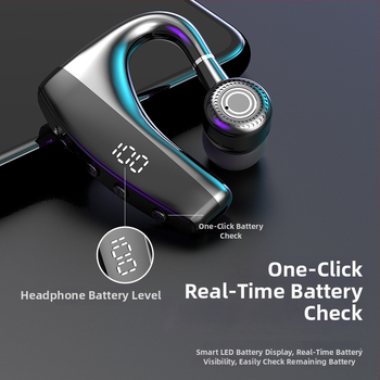 Bluetooth slúchadlo pre jedno ucho s digitálnym displejom, Bluetooth 5.0, dosah 10 m, batéria 4–8 h, upevnené na uchu, športové slúchadlo