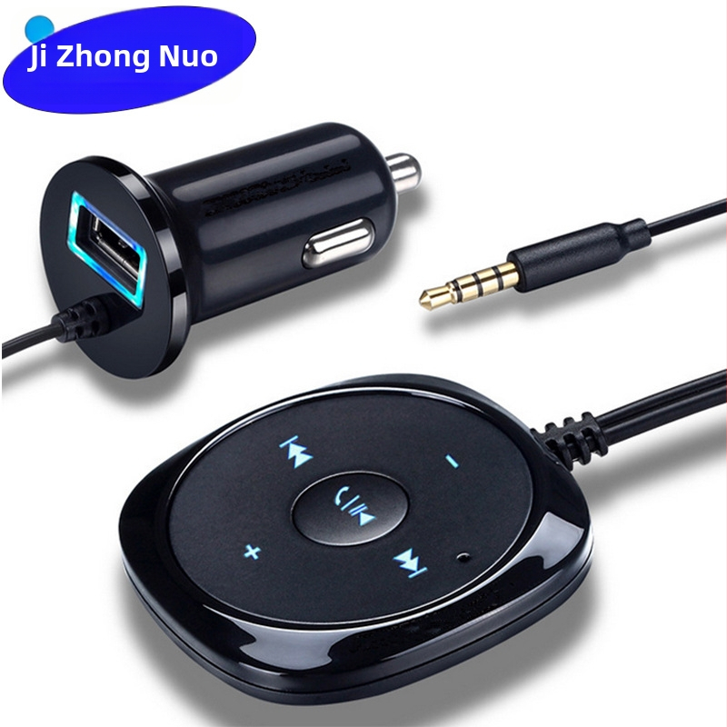 Autó Bluetooth hands-free audio prijímač BC20 — napájanie 12–24V, 3,5 mm vstup, samostatný MP3 zdroj v aute