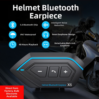 Bezdrôtové slúchadlo do prilby na motorku – IP67 vodotesné, Bluetooth 5.0, nízka latencia, hmotnosť 50 g, priemer reproduktora 30 mm