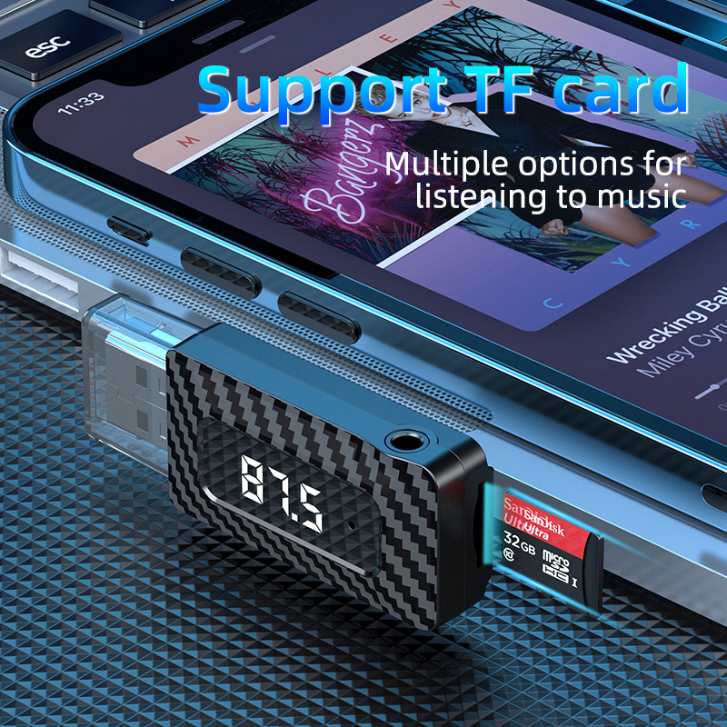 2-in-1 auto Bluetooth vastuvõtja ja FM-transmitter LED-indikaatoriga, sagedusvahemik 87.5-108.0 MHz, ulatus kuni 10 m, mudel W3