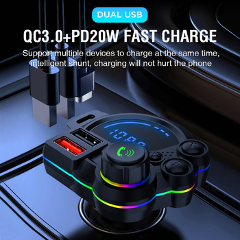 P22 автомобилен Bluetooth MP3 предавател с Hands-Free разговори, QC3.0 + PD20W двойно бързо зареждане, USB FM предавател, 12-24V