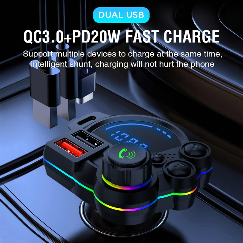 P22 автомобилен Bluetooth MP3 предавател с Hands-Free разговори, QC3.0 + PD20W двойно бързо зареждане, USB FM предавател, 12-24V