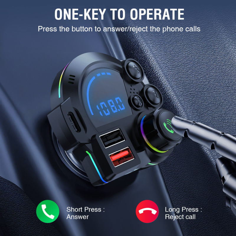 P22 автомобилен Bluetooth MP3 предавател с Hands-Free разговори, QC3.0 + PD20W двойно бързо зареждане, USB FM предавател, 12-24V