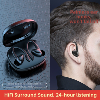 Căști Bluetooth sport cu agățare pentru urechi, anulare zgomot, Bluetooth 5.2, range de 5 m, baterie >8 h, cip Qualcomm