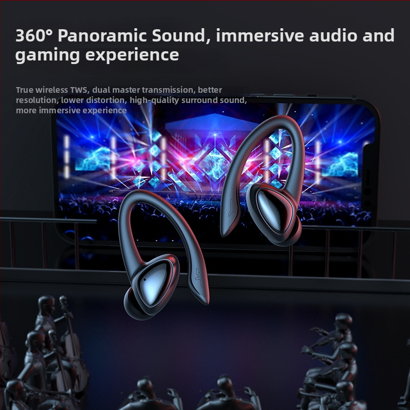 Căști Bluetooth sport cu agățare pentru urechi, anulare zgomot, Bluetooth 5.2, range de 5 m, baterie >8 h, cip Qualcomm