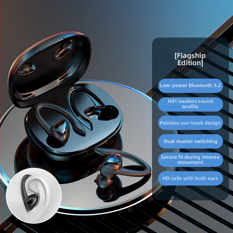 Căști Bluetooth sport cu agățare pentru urechi, anulare zgomot, Bluetooth 5.2, range de 5 m, baterie >8 h, cip Qualcomm