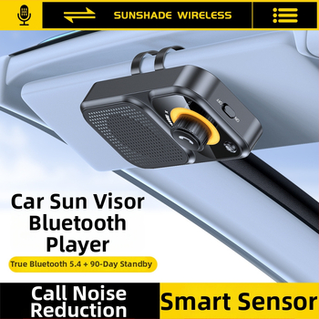 Bluetooth automobilio laisvų rankų įrenginys su įrengimu ant saulės skydelio; dvigubi 2W garsiakalbiai; 5V įėjimas; Bluetooth 2.4–2.48 GHz