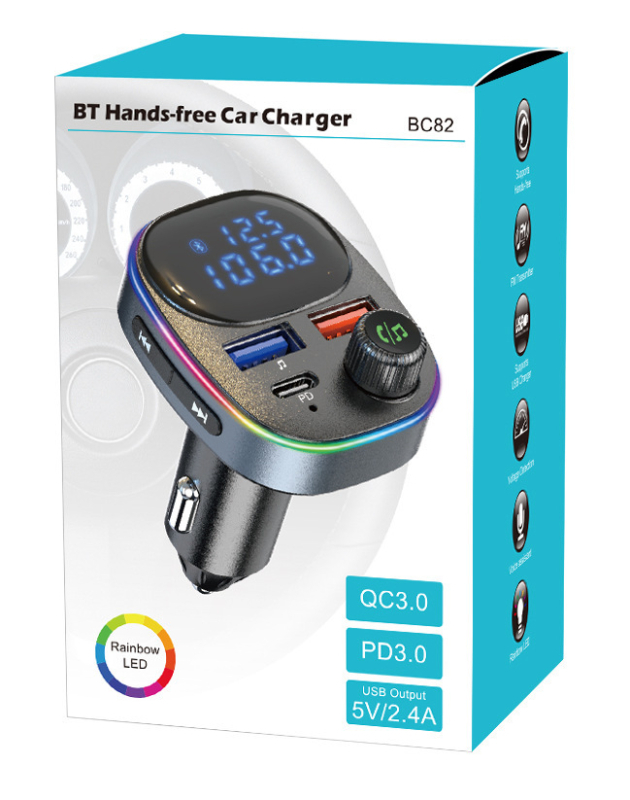 BC82 autom MP3 player s PD brzom punjenjem, Bluetooth Hands-Free, podrška USB flash pogona, napajanje iz 12V cigaretne utičnice, FM radio