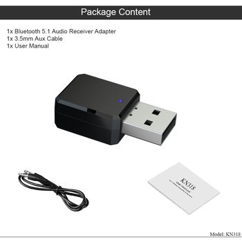 KN318 receptor Bluetooth audio, USB/AUX, ieșire duală, convorbiri hands-free în mașină, Bluetooth 5.1, Plug-and-Play