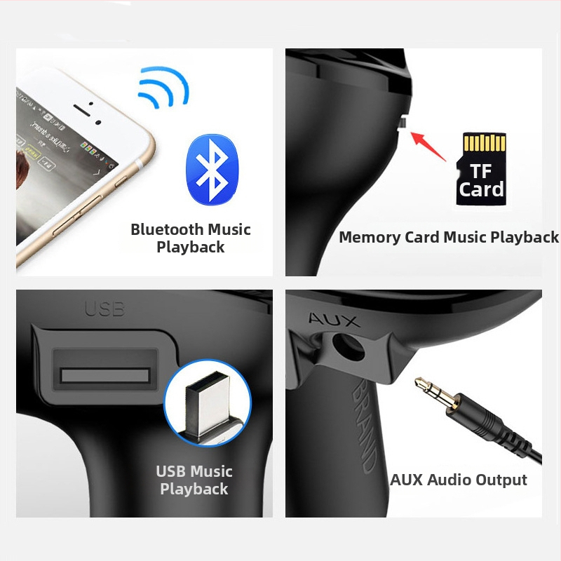 Automobiļu FM transmiteris ar MP3 Bluetooth atskaņotāju, 87,5–108 MHz, 20–20 kHz, distorsija <3%, darbības diapazons 5 m, spriegums 12–24 V