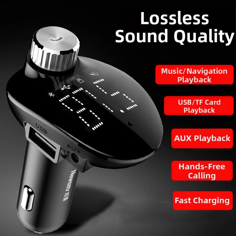 Autó FM transzmitter MP3 Bluetooth lejátszóval, 87,5–108 MHz, 20–20 kHz, torzítás <3%, hatótáv 5 m, 12–24 V
