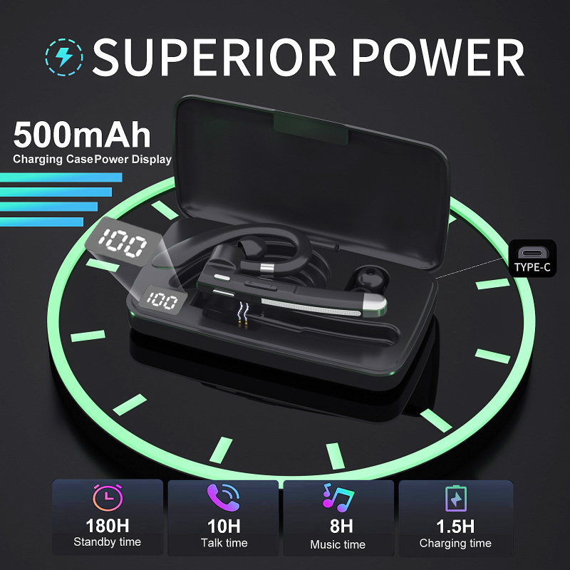 Bežične slušalice za uho s digitalnim prikazom, Bluetooth 5.3, domet 10 m, jednostrani, IPX7, trajanje baterije više od 8 sati