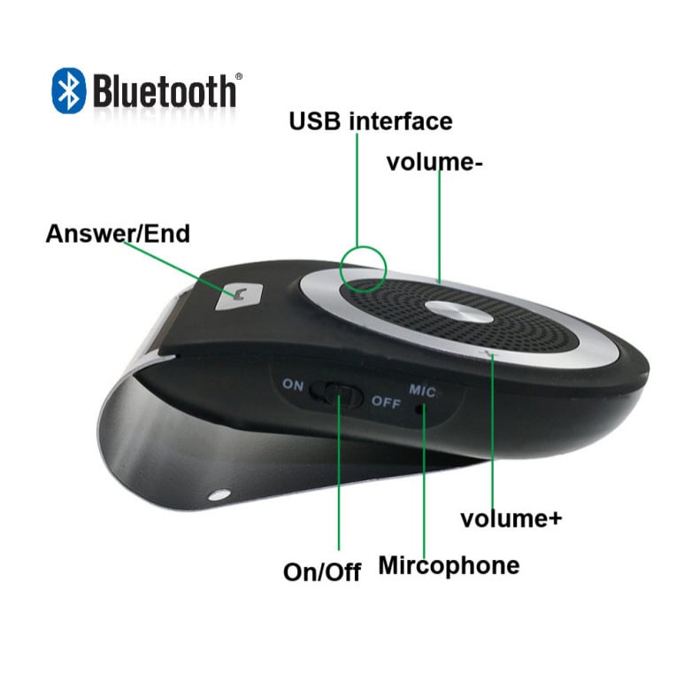 Bluetooth auto vizir kit s USB MP3 reprodukcijom, FM radio i hands-free pozive — Bluetooth 5.0