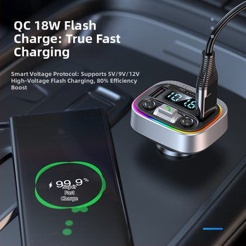 Автомобилен Bluetooth MP3 плеър с FM радио и LED атмосферна светлина, модел T21, USB вход за U-диск, 12–24V захранване