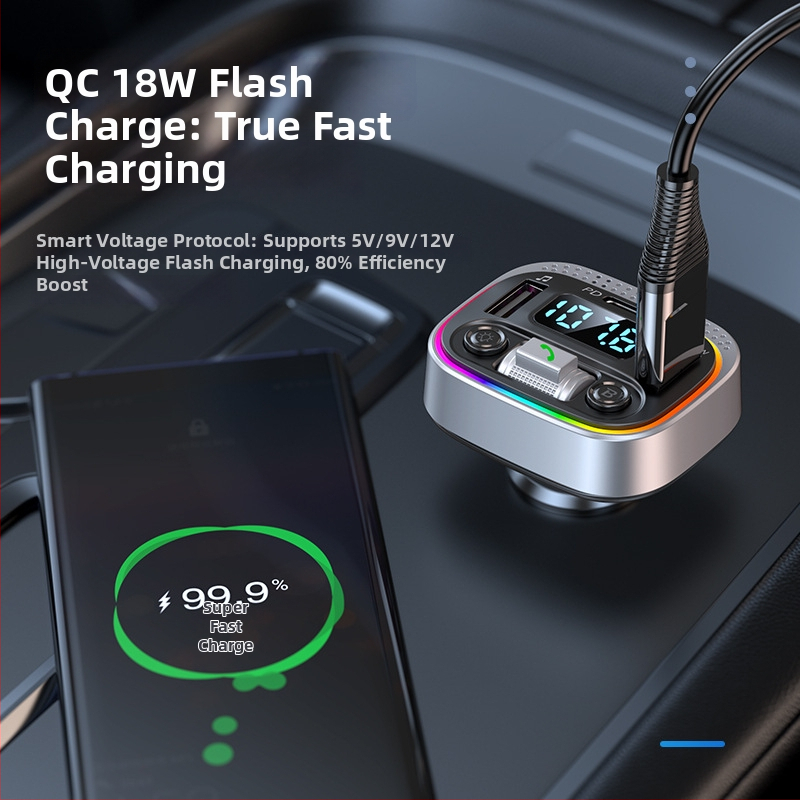 Автомобилен Bluetooth MP3 плеър с FM радио и LED атмосферна светлина, модел T21, USB вход за U-диск, 12–24V захранване