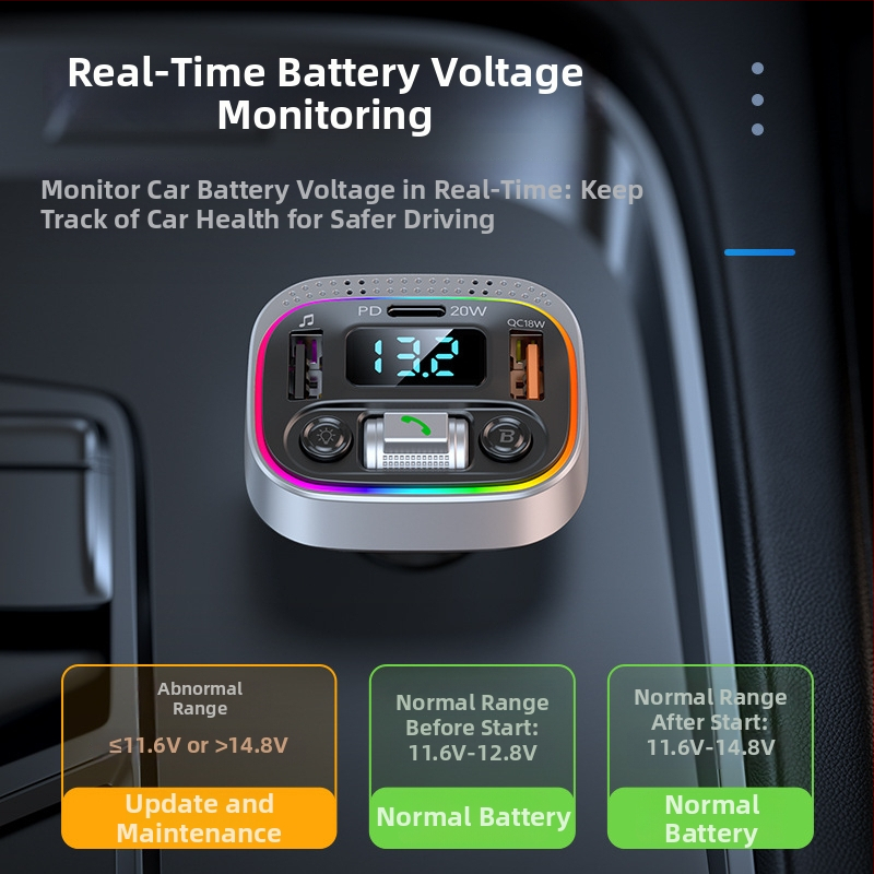 Автомобилен Bluetooth MP3 плеър с FM радио и LED атмосферна светлина, модел T21, USB вход за U-диск, 12–24V захранване