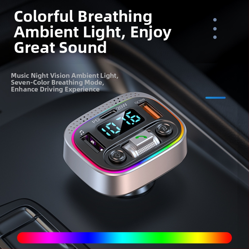 Автомобилен Bluetooth MP3 плеър с FM радио и LED атмосферна светлина, модел T21, USB вход за U-диск, 12–24V захранване
