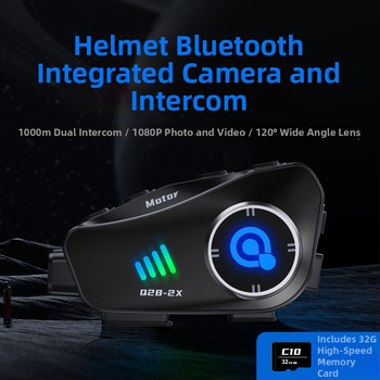 Motorkerékpár sisak Bluetooth interkom 1080P kamerával, IPX6 vízálló, Bluetooth 5.0, 15 m hatótávolság, sztereó fejhallgató