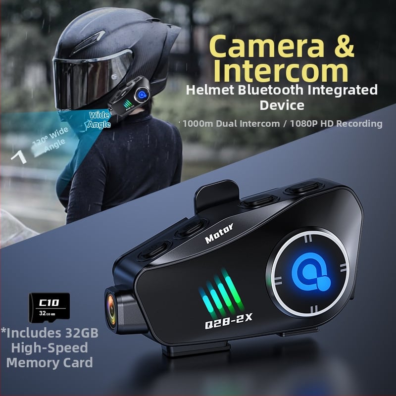 Motorkerékpár sisak Bluetooth interkom 1080P kamerával, IPX6 vízálló, Bluetooth 5.0, 15 m hatótávolság, sztereó fejhallgató