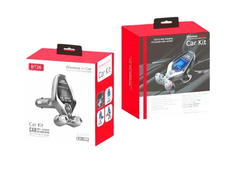 BT26 auto MP3 player s Bluetoothom, QC3.0 brzo punjenje, monohromatski zaslon, FM tuner, 12-24V