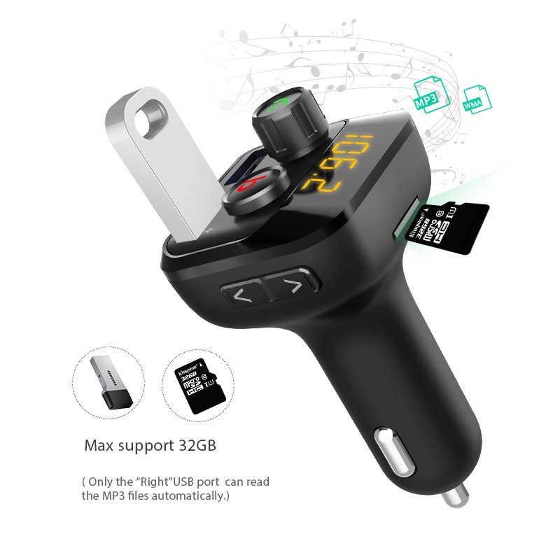 BT201D Autó MP3 prehrávač Bluetooth prijímač s FM vysielačom, napájanie 12–24V, 1,2 palcová monochromatická obrazovka, USB zvuk