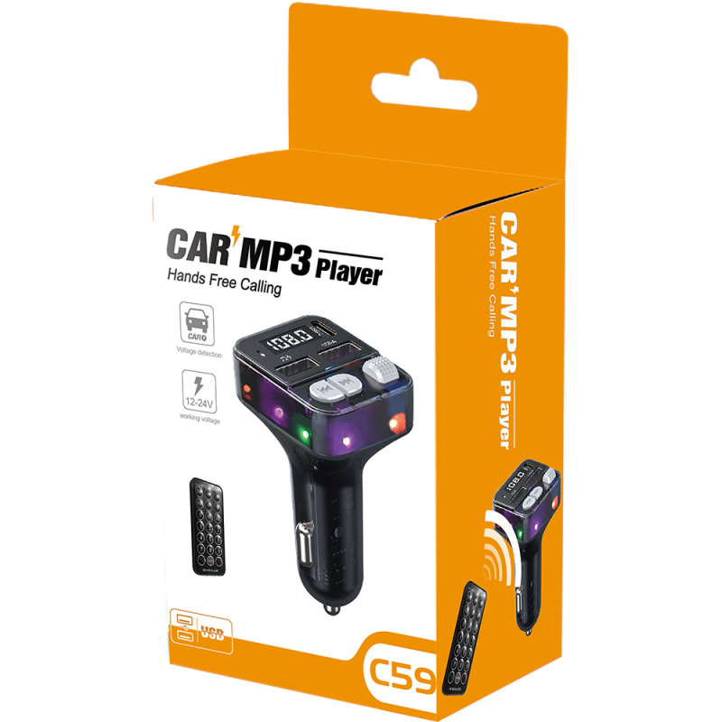 C59 Bluetooth MP3 prehrávač do auta s diaľkovým ovládaním a hands-free volania, FM vysielač, 12–24 V, monochromatický displej