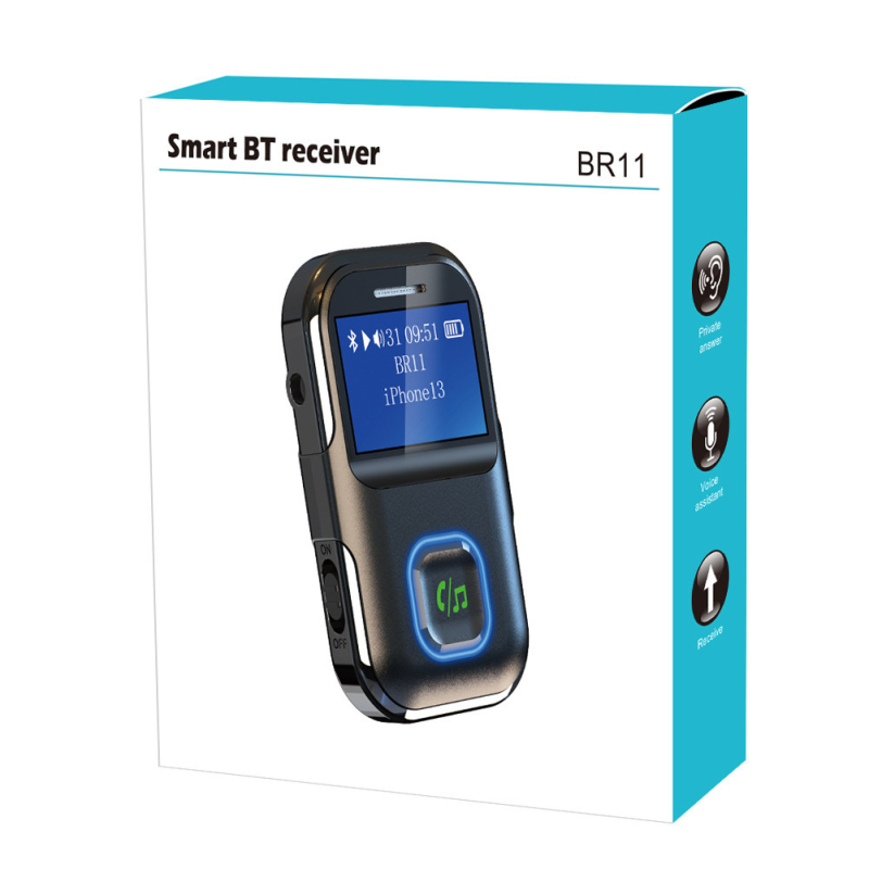 BR11 Bluetooth automobilio hands-free imtuvas su AUX įėjimu, 5V maitinimas, garsiakalbio išvestis, suderinamas su visais telefonais