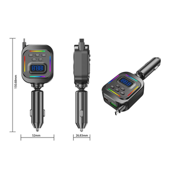 Automobilinis įkroviklis su greitu įkrovimu, ištraukiamas kabelis, Bluetooth laisvų rankų, USB atminties laikmenos skaitytuvas, FM įtampos ekranas