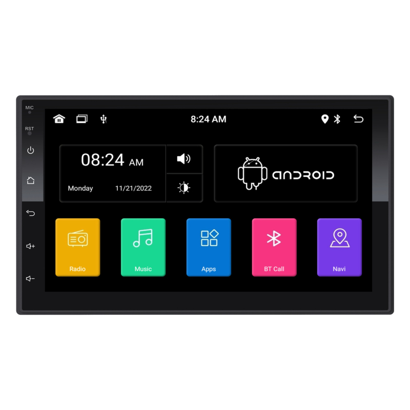 Sistem multimedia auto cu CarPlay wireless, Bluetooth, navigație HD și cameră de vedere în spate — compatibil universal, alimentare 9–14V prin brichetă