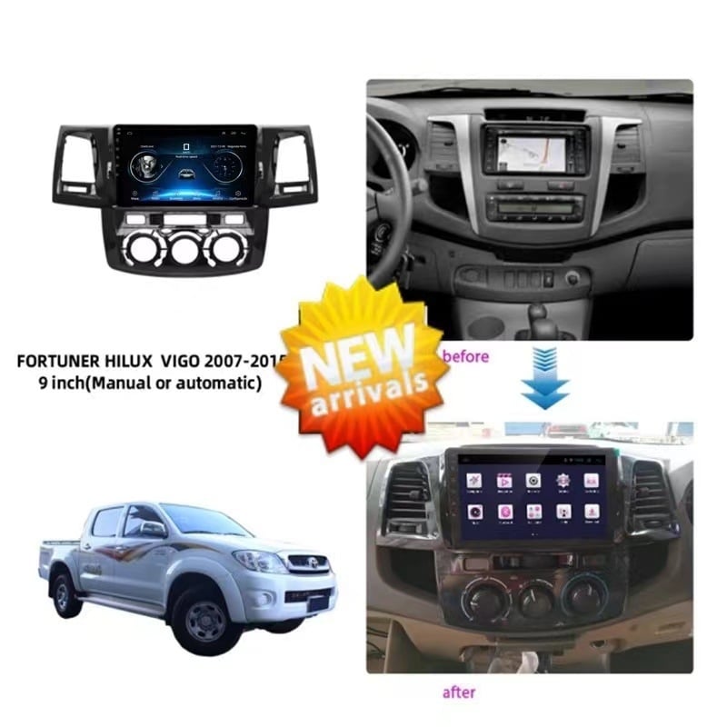 Navigator GPS Android pentru mașină cu ecran IPS pentru Toyota Fortuner/Hilux 2004-2014, alimentare 12V, greutate 2 kg
