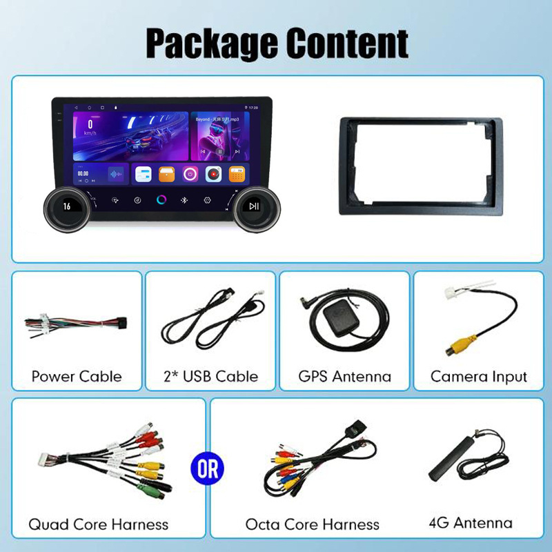 Autós Android navigáció CarPlay‑kel — kettős gombos vezérlés, IPS kijelző, 12V táplálás, teljesítmény 50×4, kompatibilis Toyota/Hyundai/Kia/Honda/Nissan