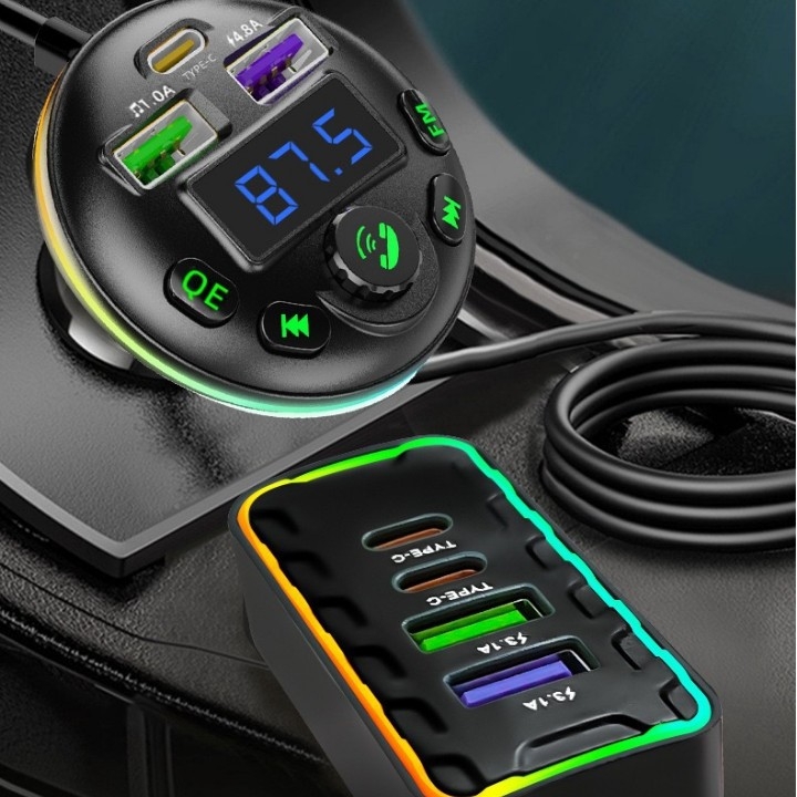 Automobilski Bluetooth FM transmiter s digitalnim zaslonom, QC3.0 USB PD, 12-24V napajanje kroz upaljač