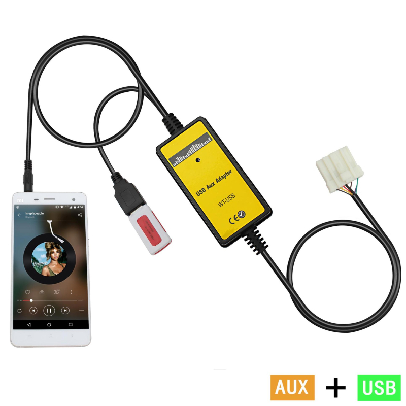 USB AUX autókábel Mazda 3 / CX-7 / 323 / MX-5 – 12V tápegység, 128MB tárhely, független MP3 hang interfész, modell CX-7/323/MX-5