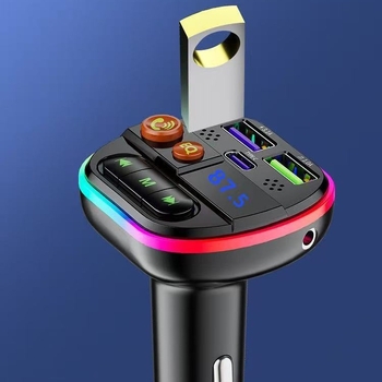 Bluetooth autós töltő környezeti fénnyel és MP3 lejátszóval, 12–24V bemenet, Q35/Q36 modellek