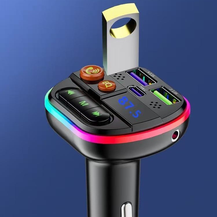 Bluetooth autós töltő környezeti fénnyel és MP3 lejátszóval, 12–24V bemenet, Q35/Q36 modellek