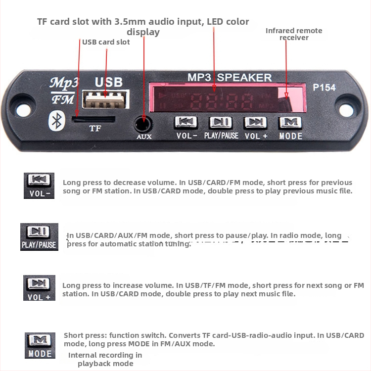 Gold-P154 MP3 jaudas pastiprinātāja modulis, zīmols COLD, paredzēts automašīnai uzstādīšanai