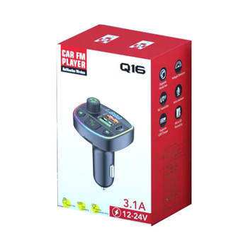 Q16 autós töltő Bluetooth MP3 lejátszóval és FM adóval – 12-24V, USB interfész, monokróm kijelző