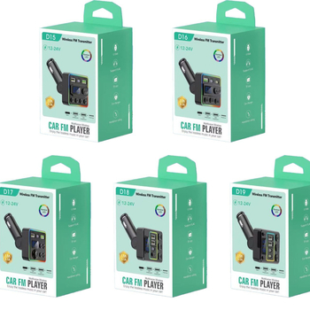 Autóba Bluetooth MP3 lejátszó, FM-transzmitter, 12-24V tápegység, Bluetooth interfész, Monokróm kijelző, Modellek D15–D19