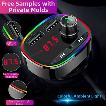 Autós MP3-lejátszó 3.1A intelligens gyorstöltés, Bluetooth FM adó, USB lejátszás, 12–24V tápegység