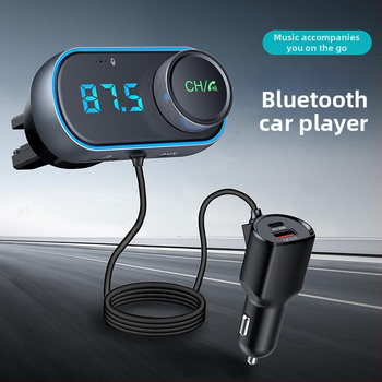 Autó Bluetooth FM átjátszó adó QC3.0 és PD gyors töltéssel, modell T78, bemenet 12–24 V, USB interfész, FM továbbítás, 1,3 hüvelykes monokróm kijelző