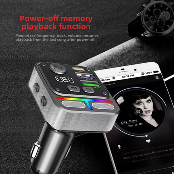 Autós töltő gyors töltéssel, Bluetooth MP3 lejátszó, FM rádió, USB meghajtó olvasása (QC-05 modell, 12–24 V)