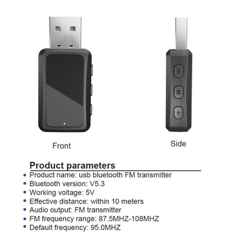 Automobilski Bluetooth FM transmitter-prijemnik s digitalnim zaslonom, model FM02, USB sučelje, Bluetooth 5.3, 2,4 GHz, domet 10 m