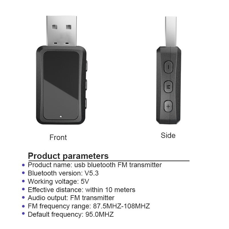 Automobilski Bluetooth FM transmitter-prijemnik s digitalnim zaslonom, model FM02, USB sučelje, Bluetooth 5.3, 2,4 GHz, domet 10 m