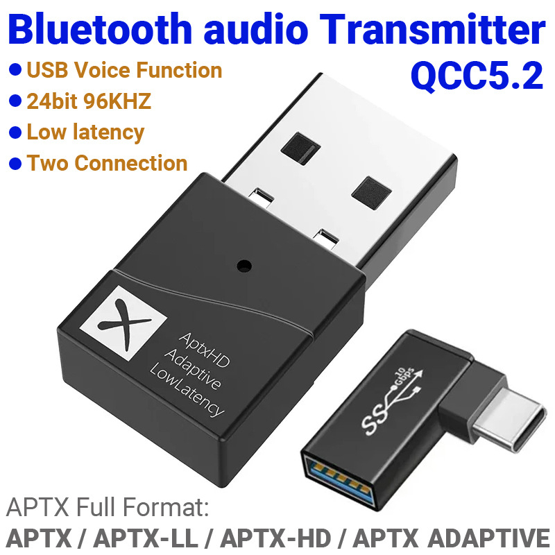 USB Bluetooth 5.2 transmiter s 24-bitnim zvukom niske latencije, vanjsko napajanje, domet 10 m