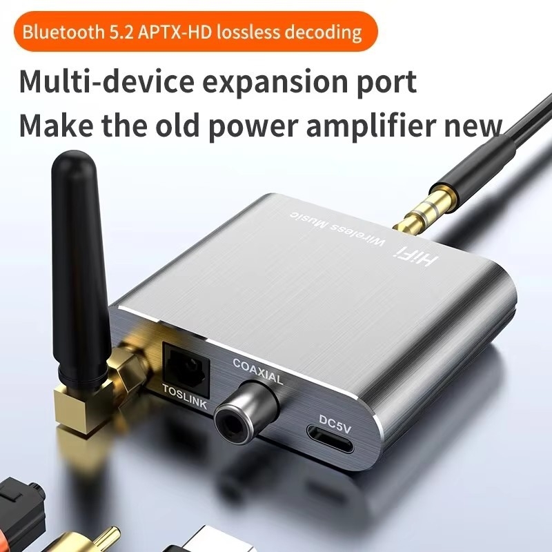 D300 Bežični Bluetooth 5.2 prijemnik i AUX audio adapter s aptX Low Latency, 3.5 mm/koaksijalni priključak, Plug-and-Play, s vanjskim napajanjem