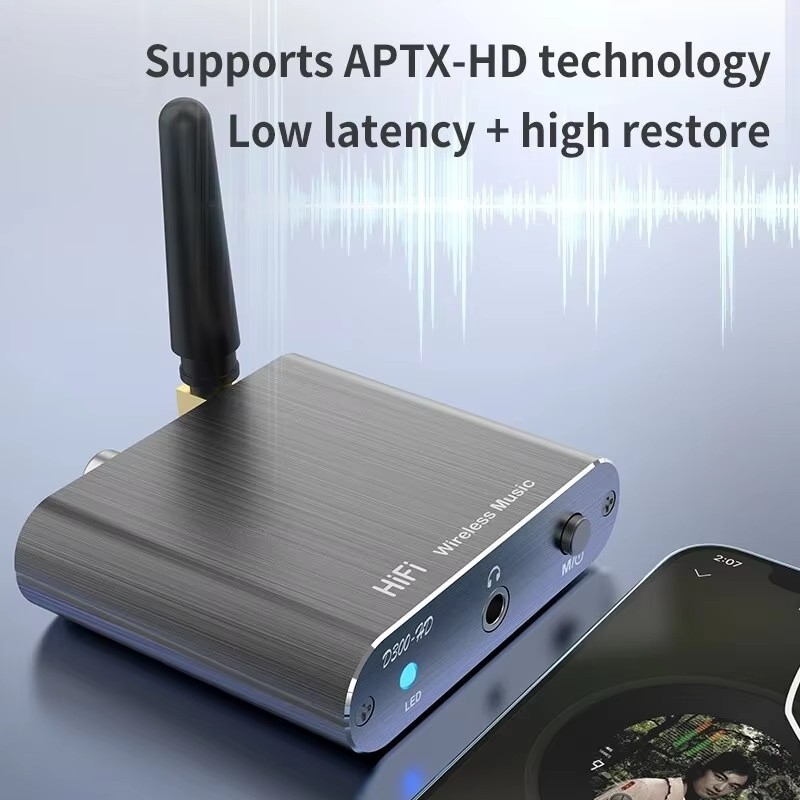 D300 Bežični Bluetooth 5.2 prijemnik i AUX audio adapter s aptX Low Latency, 3.5 mm/koaksijalni priključak, Plug-and-Play, s vanjskim napajanjem